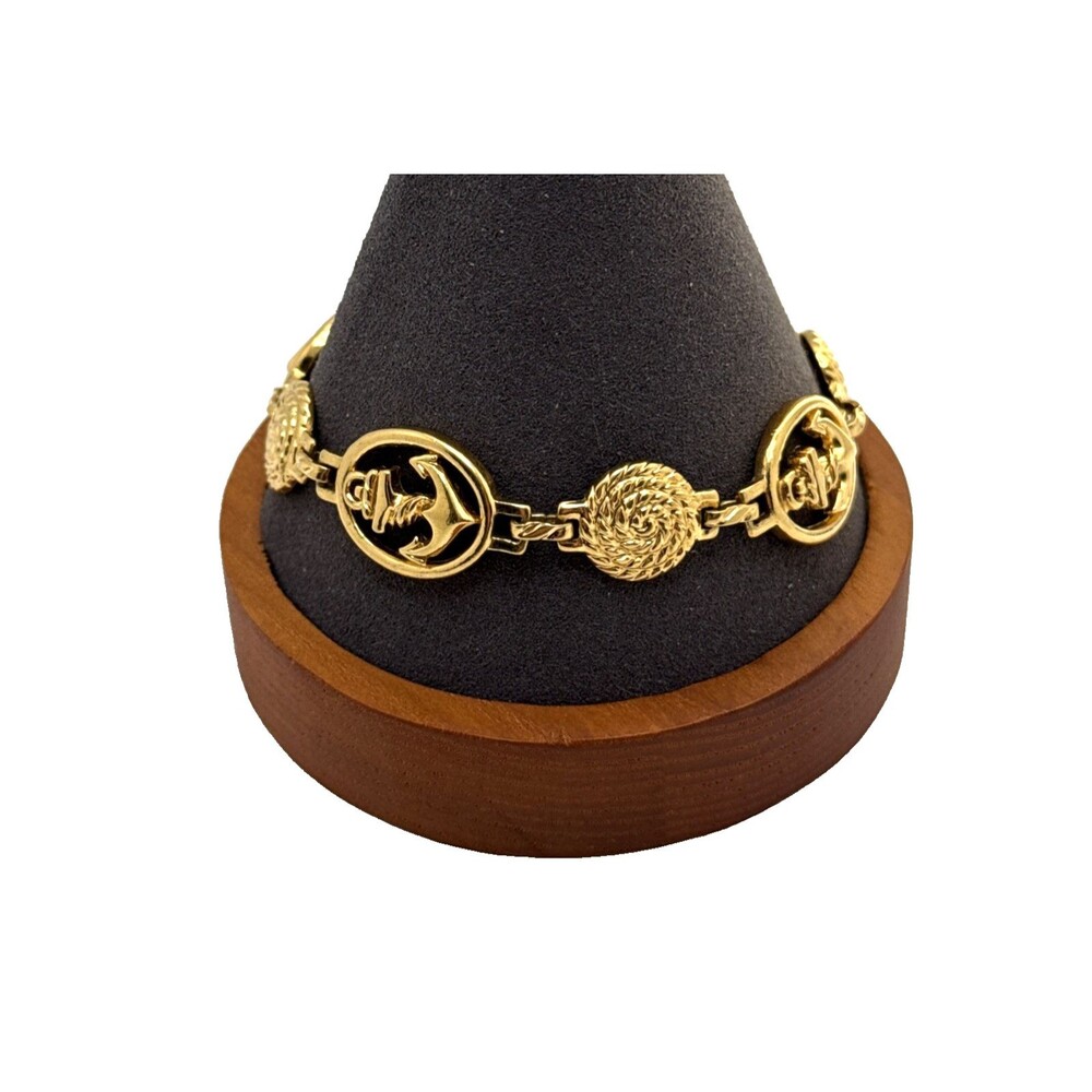 Vintage Avon Ships and Rope Twist Link Bracelet Gold Tone Nautical 8.5” 1994 - Picture 3 of 8